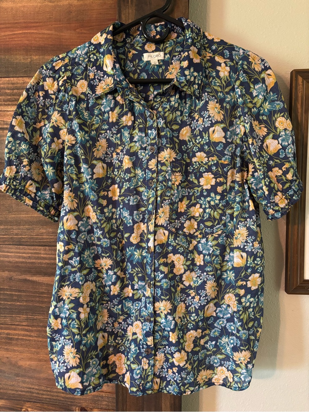 Pilcro Anthropologie Aly Puff-Sleeve Shirt in Navy Floral size M - Picture 6 of 12